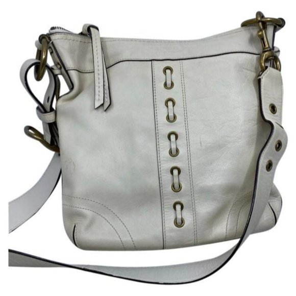 coach medium w adjustable strap white leather cros - Picture 1 of 12